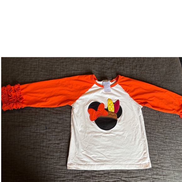 Smock Monkey Girls Thanksgiving Minnie Mouse Shirt Size 5 Orange Ruffle - Picture 1 of 4